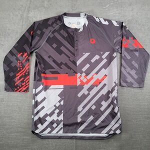 Pactimo Mens Small 3/4 Sleeve Mountain Bike Jersey Gray Red Geometric Graphic